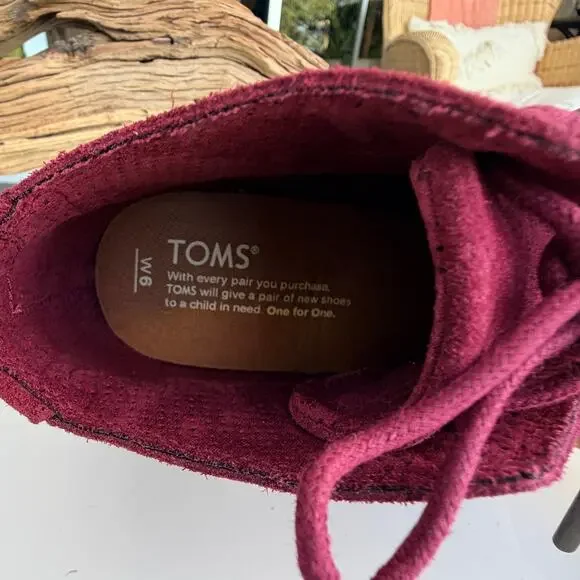 TOMS Lunata Oxblood Suede Booties Block Heel Lace Up Ankle Boots Size 6 - Picture 5 of 9